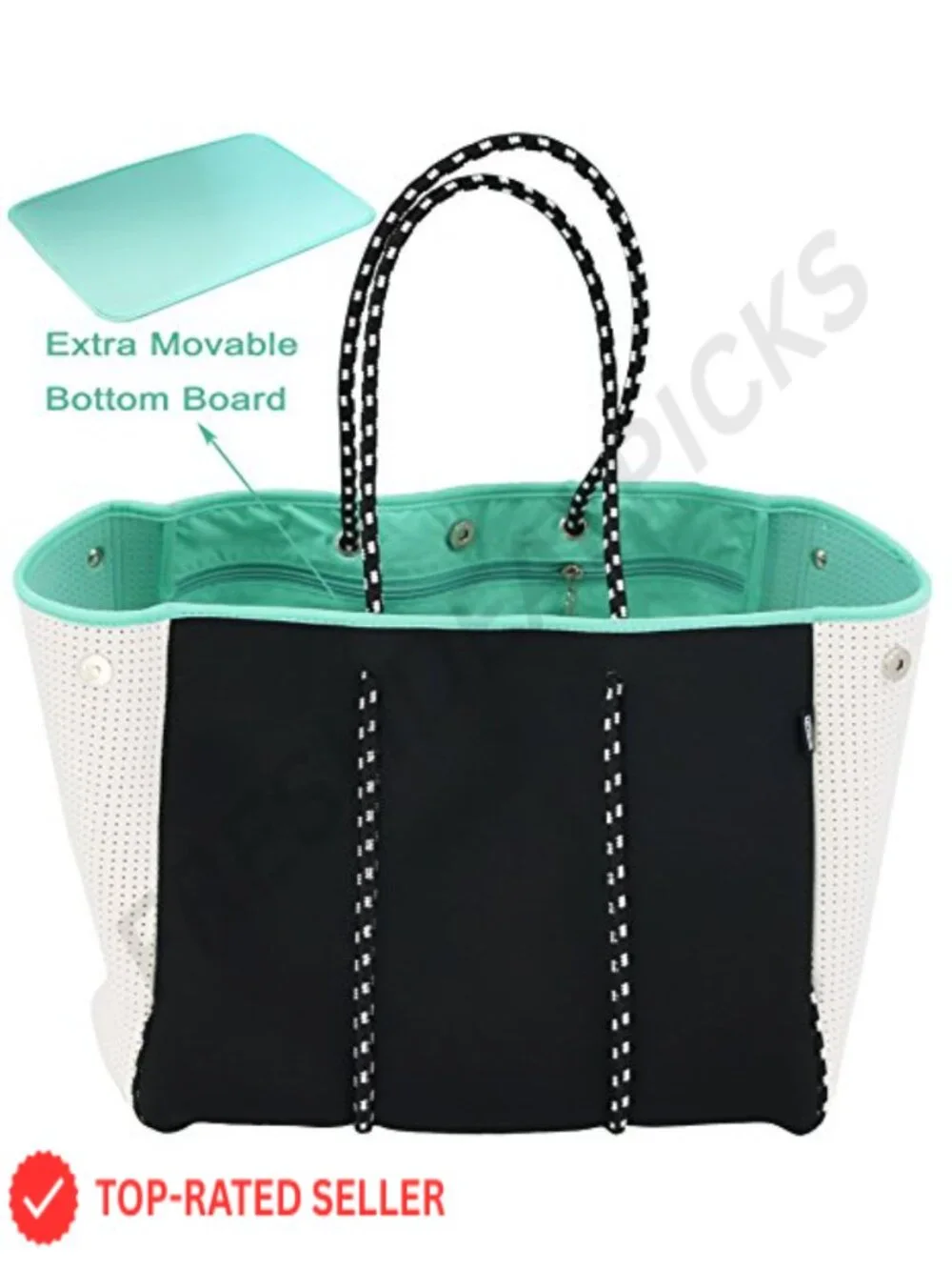 Neoprene Tote Bag with Inner Zipper Pockets, Foldable Beach Bag, Machine